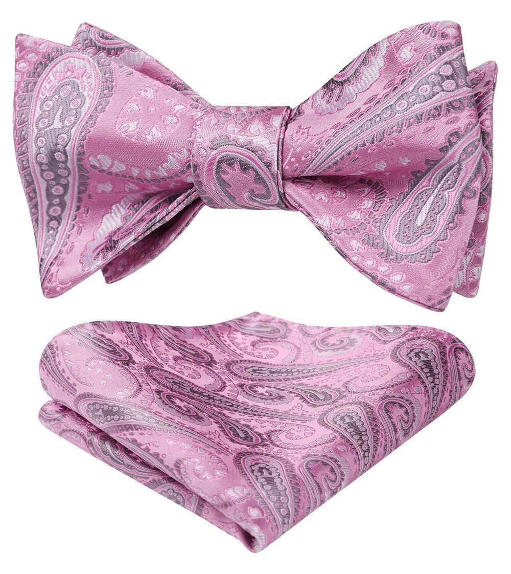 3291 Bow Ties Pink Floral Bowties Self Tie Bow Tie and Pocket Square Set